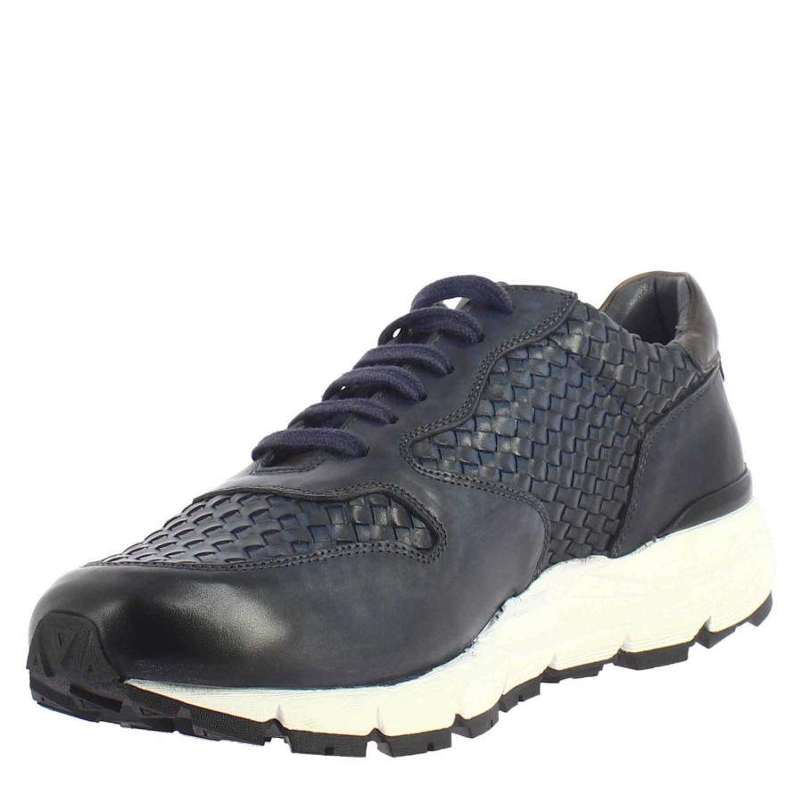 Leonardo Turnschuhe | Eleganter Blauer Herren-Sneaker Aus Gewebtem Leder