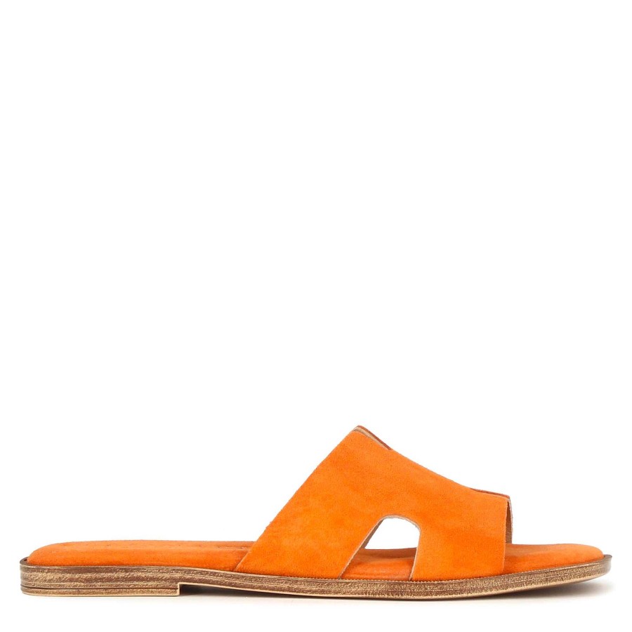 Leonardo Sandalen | Orange Wildleder-Hausschuhe Fur Damen