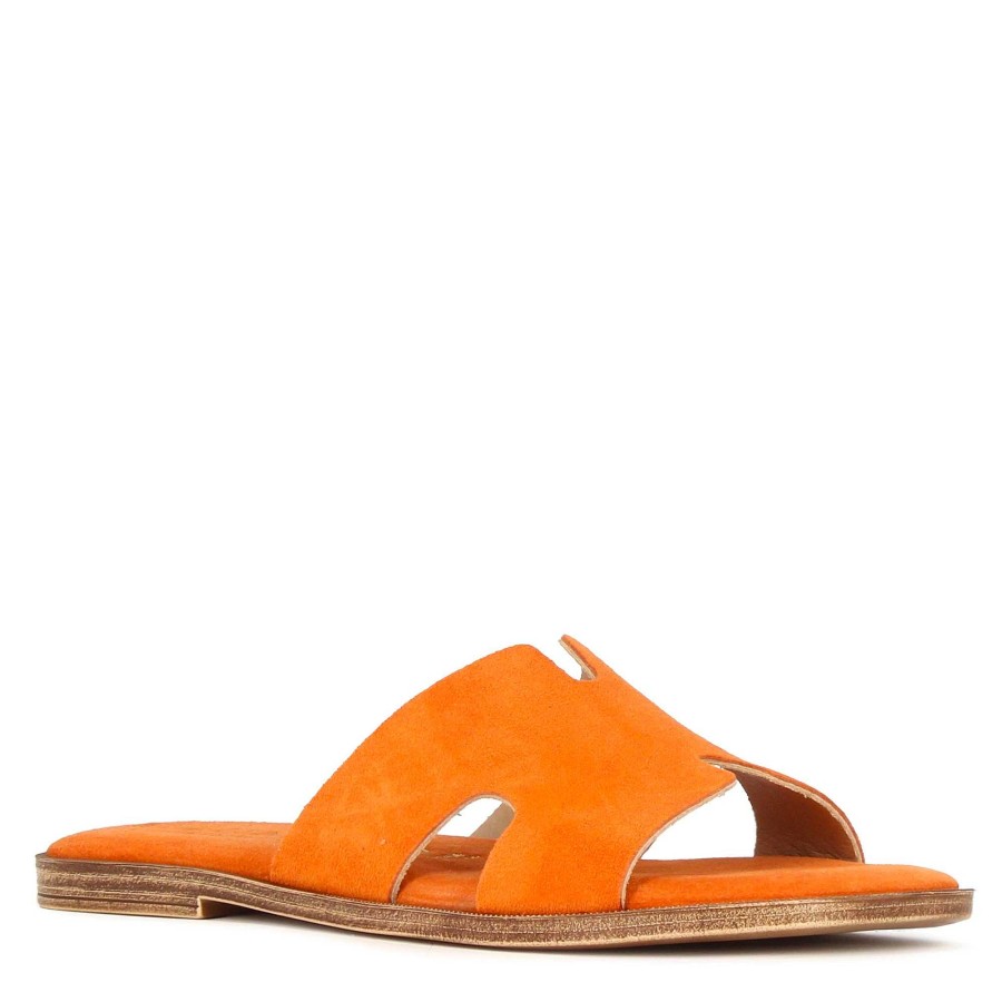 Leonardo Sandalen | Orange Wildleder-Hausschuhe Fur Damen