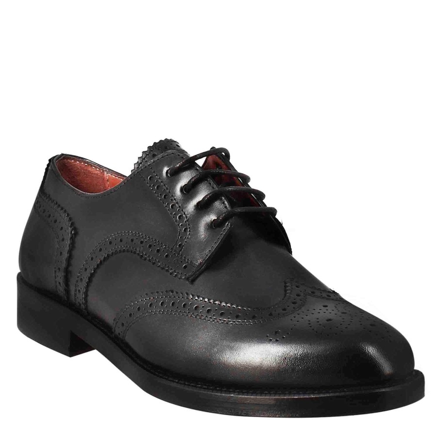 Leonardo Schnuren | Damen-Derby Mit Brogue-Effekt Aus Schwarzem Leder