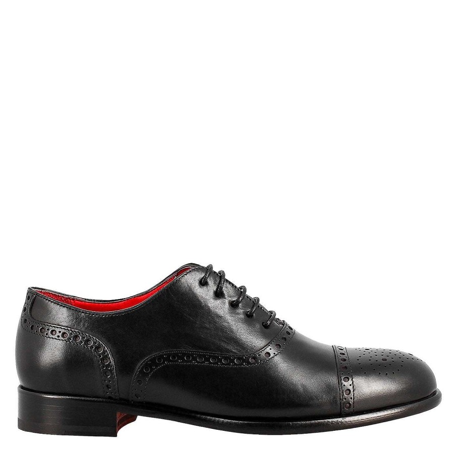 Leonardo Schnuren | Eleganter Schwarzer Semi-Brogue-Oxford Fur Herren Aus Leder