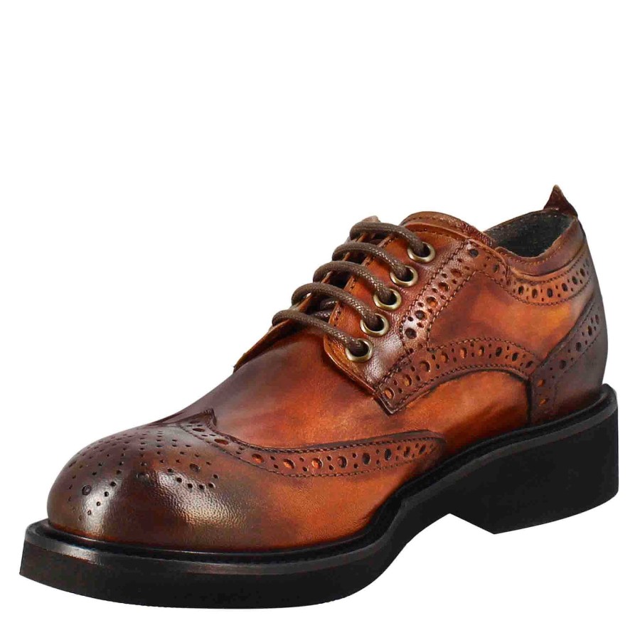 Leonardo Schnuren | Damen-Derby Mit Paupa-Brogue-Details Aus Dunkelbraun Gewaschenem Leder