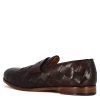 Leonardo Mokassins | Eleganter Dunkelbrauner Vintage-Herren-Loafer Aus Gewebtem Leder