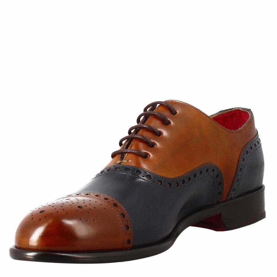 Leonardo Schnuren | Eleganter Brauner Und Blauer Semi-Brogue-Oxford Fur Herren Aus Leder