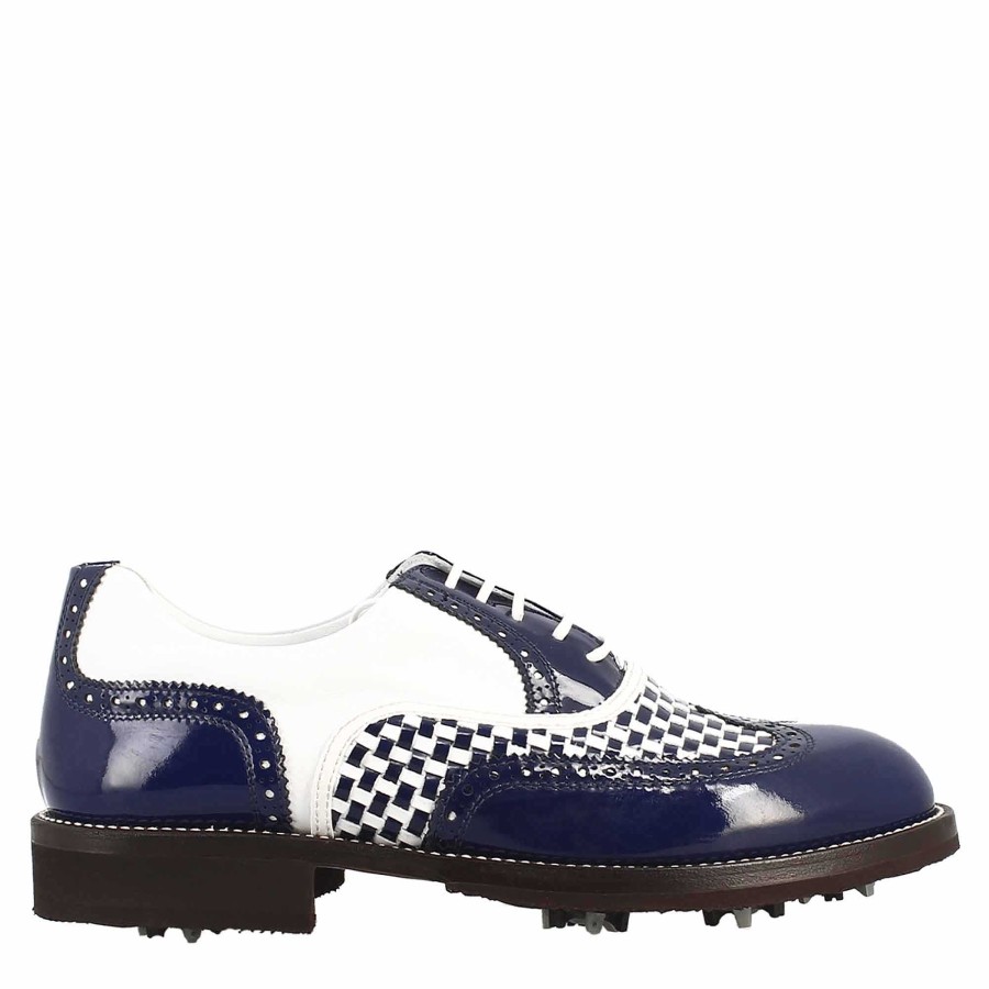 Leonardo Golf | Damen-Golfschuhe In Blau Und Weis Mit Handgefertigten Leder-Brogue-Details