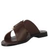 Leonardo Sandalen | Handgefertigte Flache Slipper-Sandalen Fur Damen Aus Braunem Leder Mit Goldener Schnalle