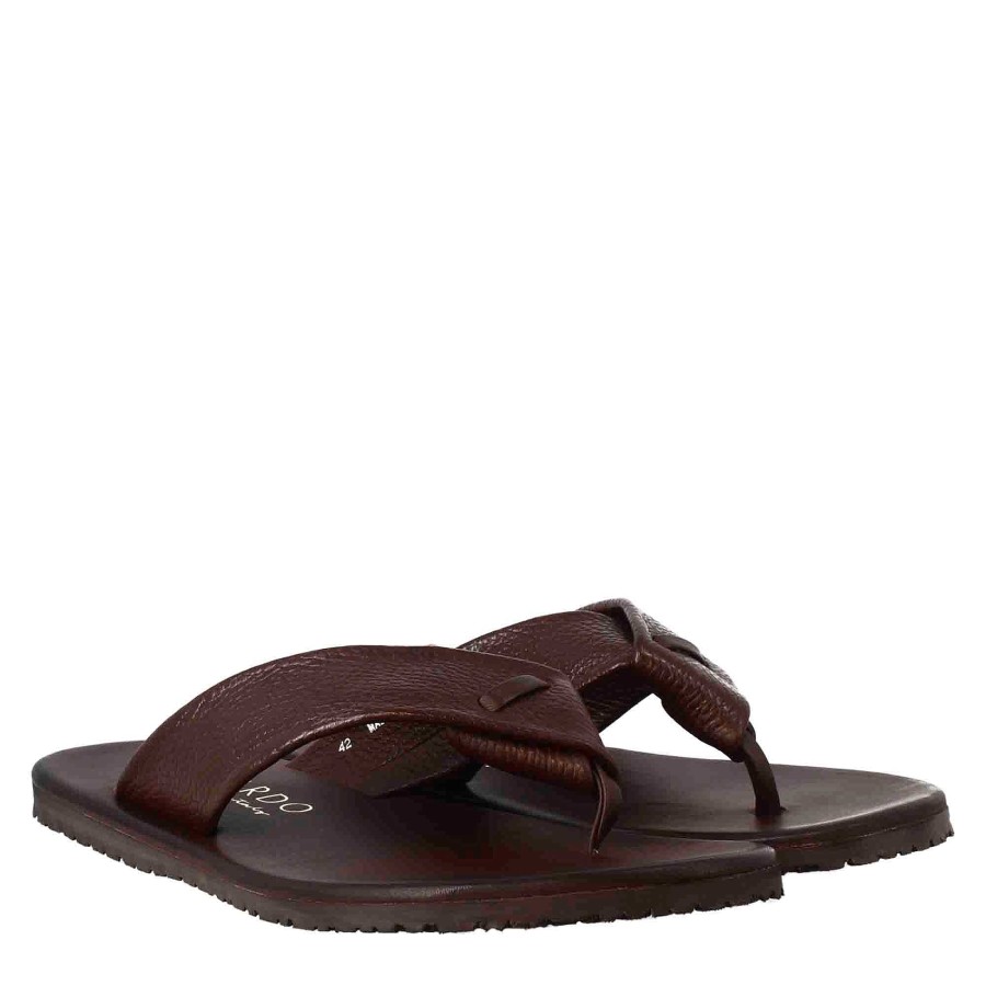 Leonardo Sandalen | Handgefertigte Herren-Flip-Flop-Sandalen Aus Braunem Leder