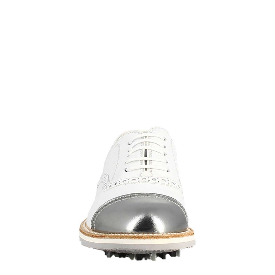 Leonardo Golf | Handgefertigte Herren-Golfschuhe Aus Weisem Leder Und Silbernen Details