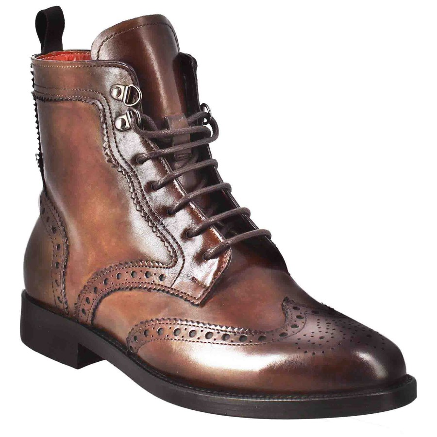 Leonardo Stiefeletten | Damen-Amphibienschuh Mit Brogue-Details Aus Dunkelbraunem Leder