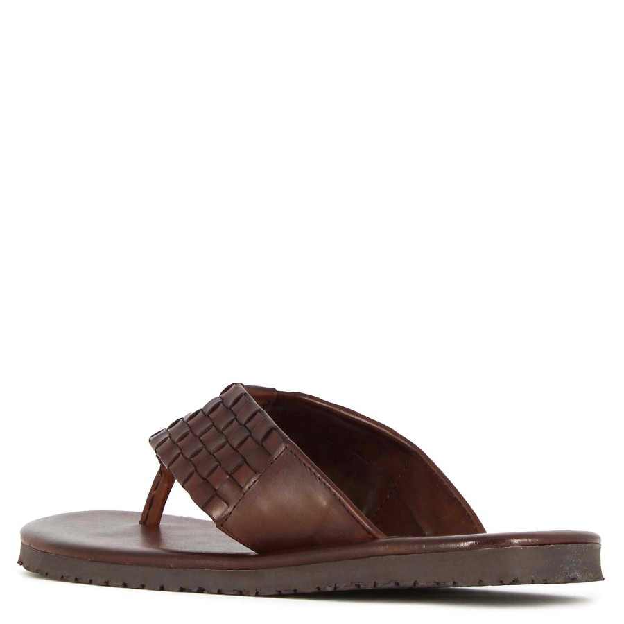 Leonardo Sandalen | Handgefertigte Braune Geflochtene Leder-Herren-Flip-Flops