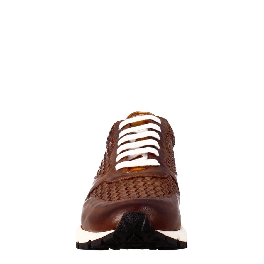 Leonardo Turnschuhe | Eleganter Dunkelbrauner Herren-Sneaker Aus Gewebtem Leder