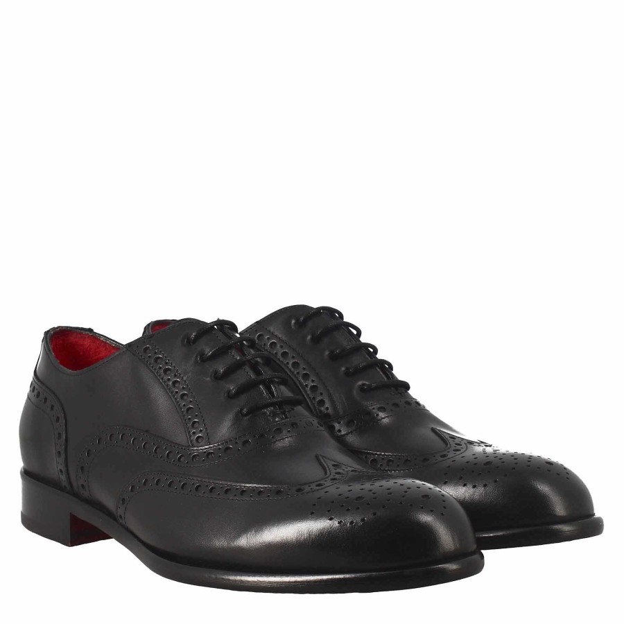 Leonardo Schnuren | Eleganter Schwarzer Oxford-Brogue Fur Herren Aus Leder