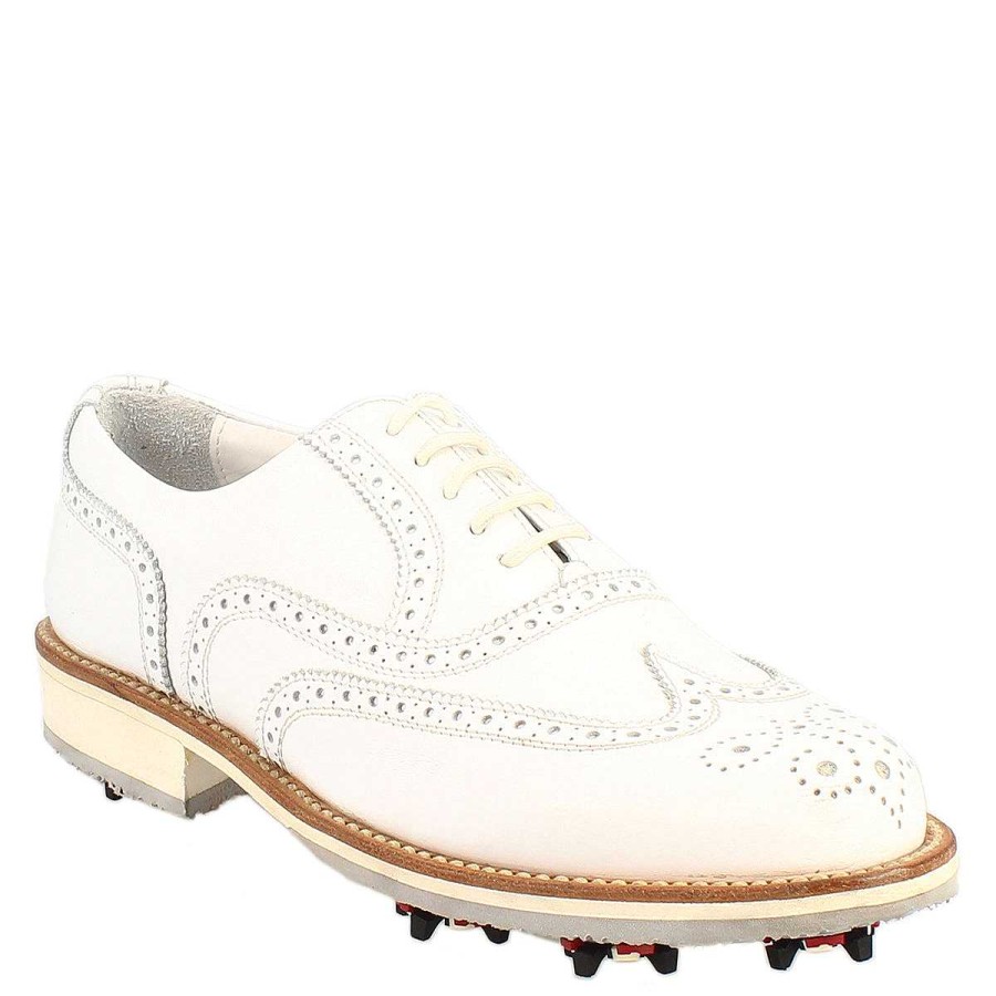 Leonardo Golf | Klassische Damen-Golfschuhe-Brogues, Handgefertigt Aus Weisem Leder