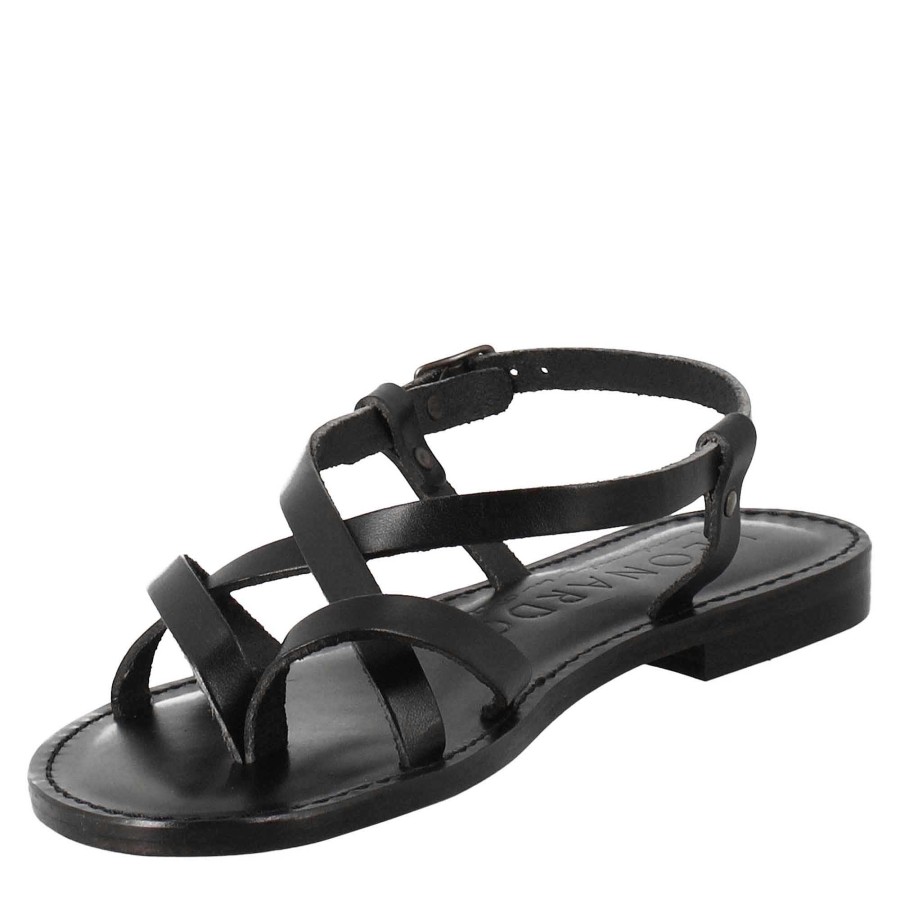 Leonardo Sandalen | Solace Damen-Sandalen Im Antiken Romischen Stil Aus Schwarzem Leder