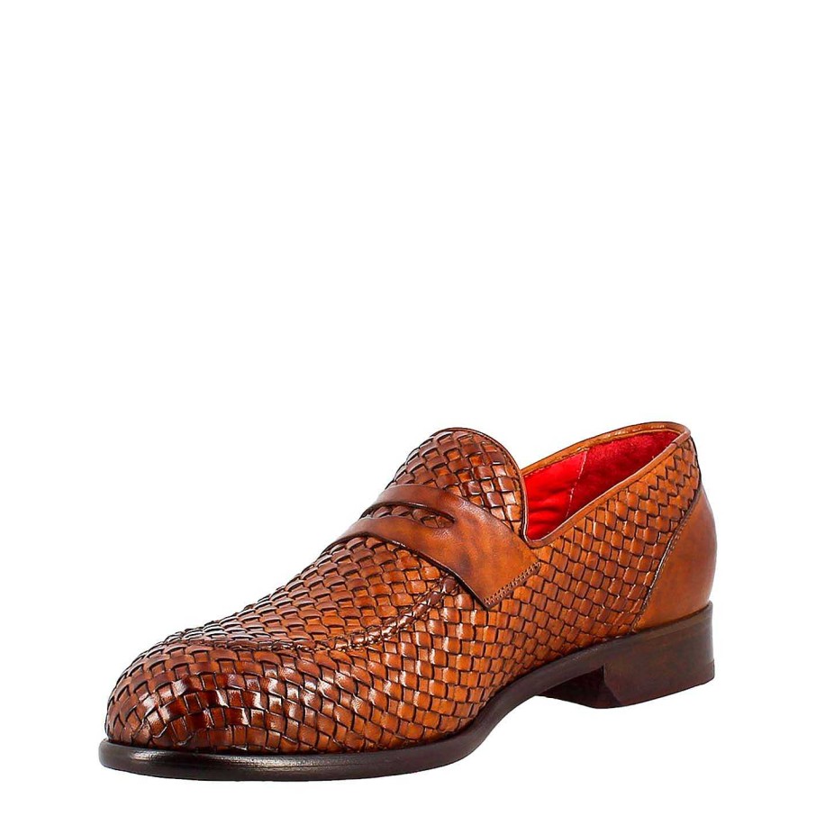 Leonardo Mokassins | Eleganter Brauner Herren-Loafer Aus Gewebtem Vollnarbenleder