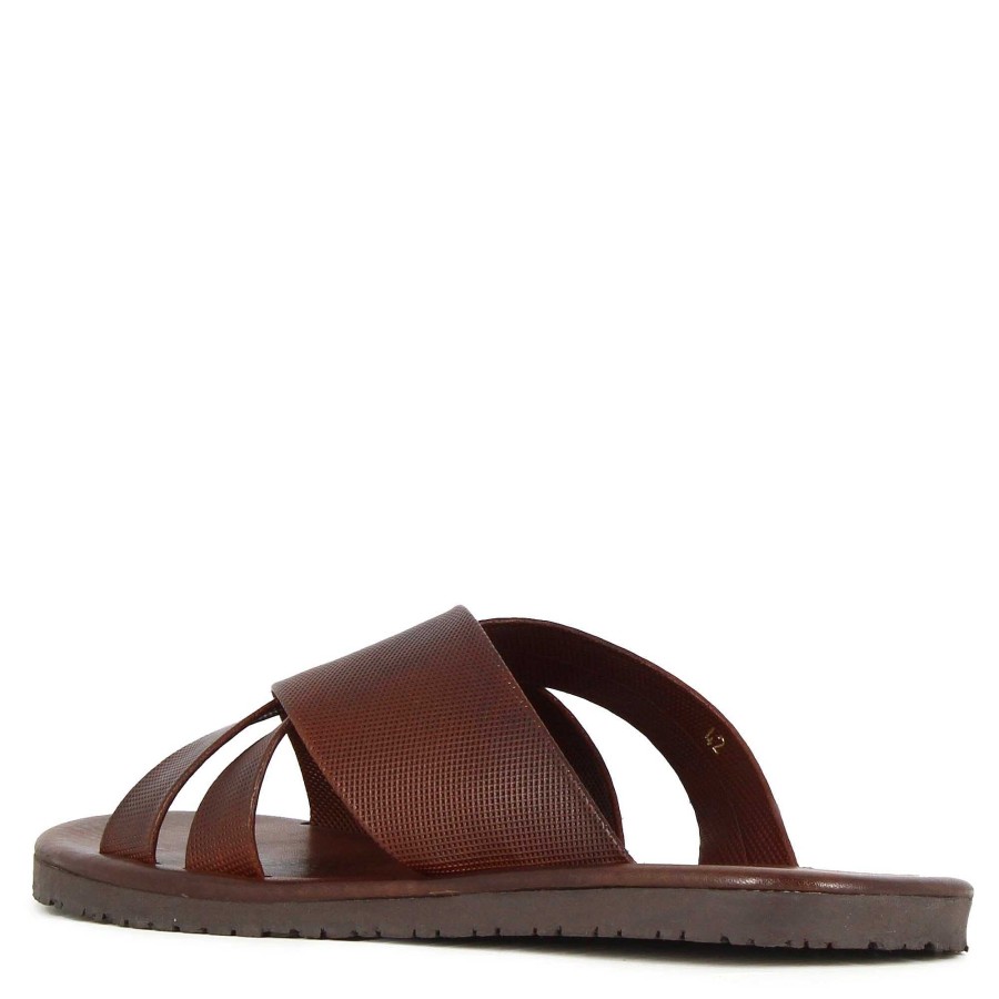 Leonardo Sandalen | Herren-Slipper-Sandale Mit Handgefertigten Braunen Lederbandern