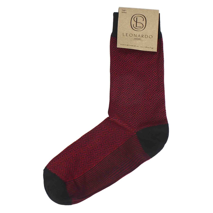 Leonardo Socken | Herrensocken Aus Roter Baumwolle Mit Schwarzem Muster