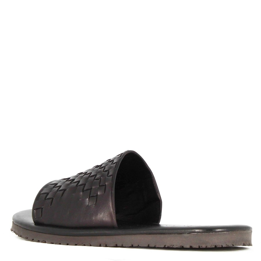 Leonardo Sandalen | Herren-Slide-Sandale Mit Schwarzem Gewebtem Lederband