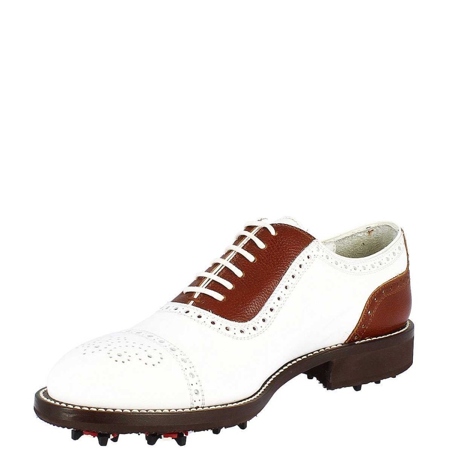 Leonardo Golf | Klassische Handgefertigte Damen-Golfschuhe Aus Weisbraunem Leder