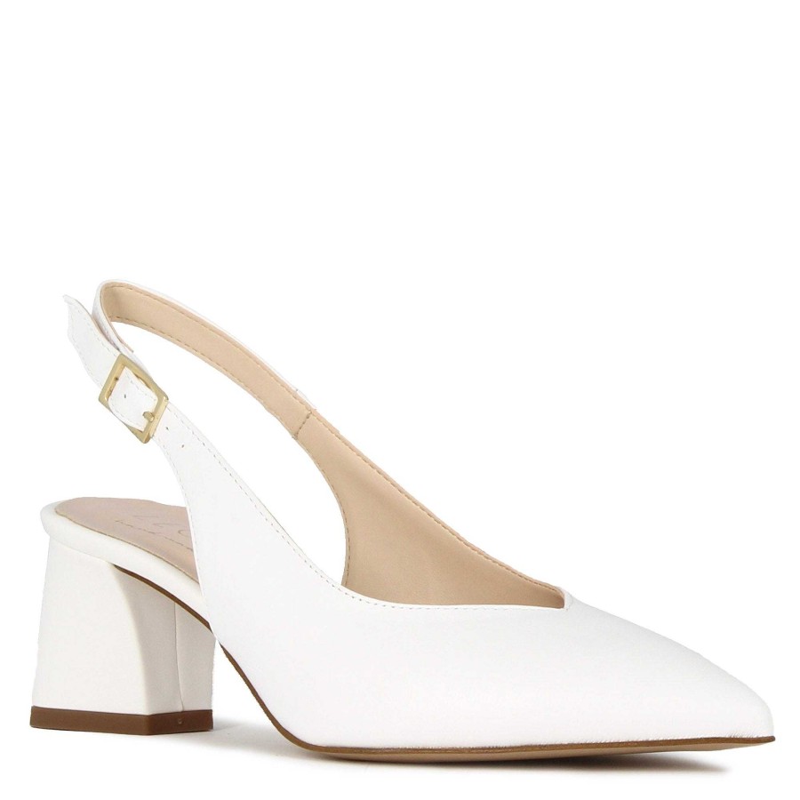 Leonardo Pumps | Damen-Slingback-Dekollete Aus Weisem Leder Mit Mittlerem Absatz