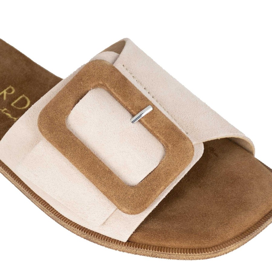 Leonardo Sandalen | Beige Und Braune Wildlederpantoffeln Fur Damen