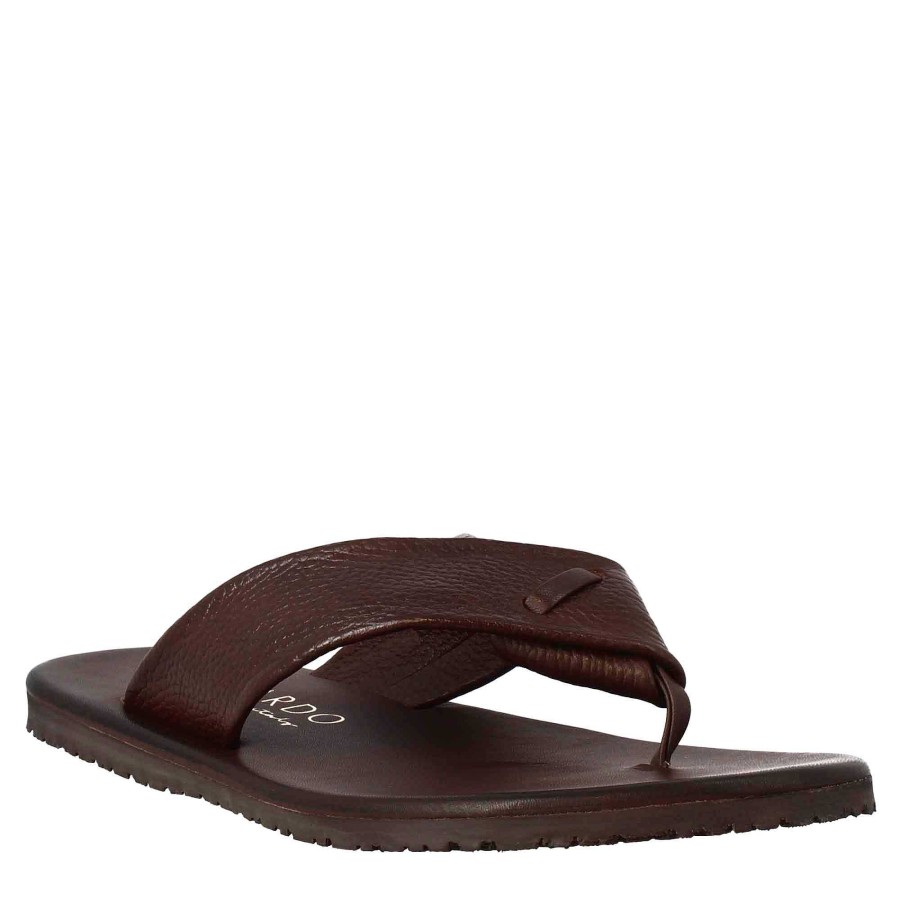 Leonardo Sandalen | Handgefertigte Herren-Flip-Flop-Sandalen Aus Braunem Leder