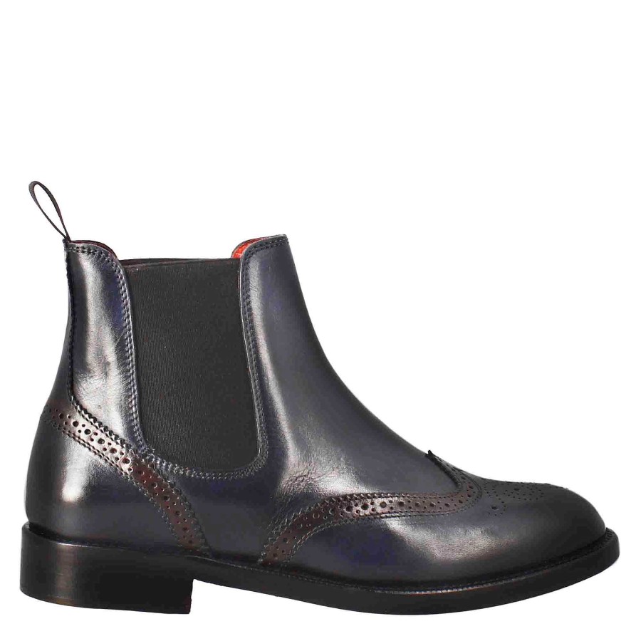 Leonardo Stiefeletten | Damen-Chelsea-Stiefel Mit Brogue-Details Aus Blauem Leder