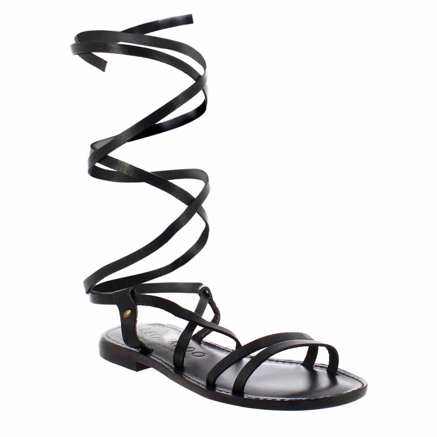 Leonardo Sandalen | Lumina Damen-Sandalen Im Antiken Romischen Stil Aus Schwarzem Leder