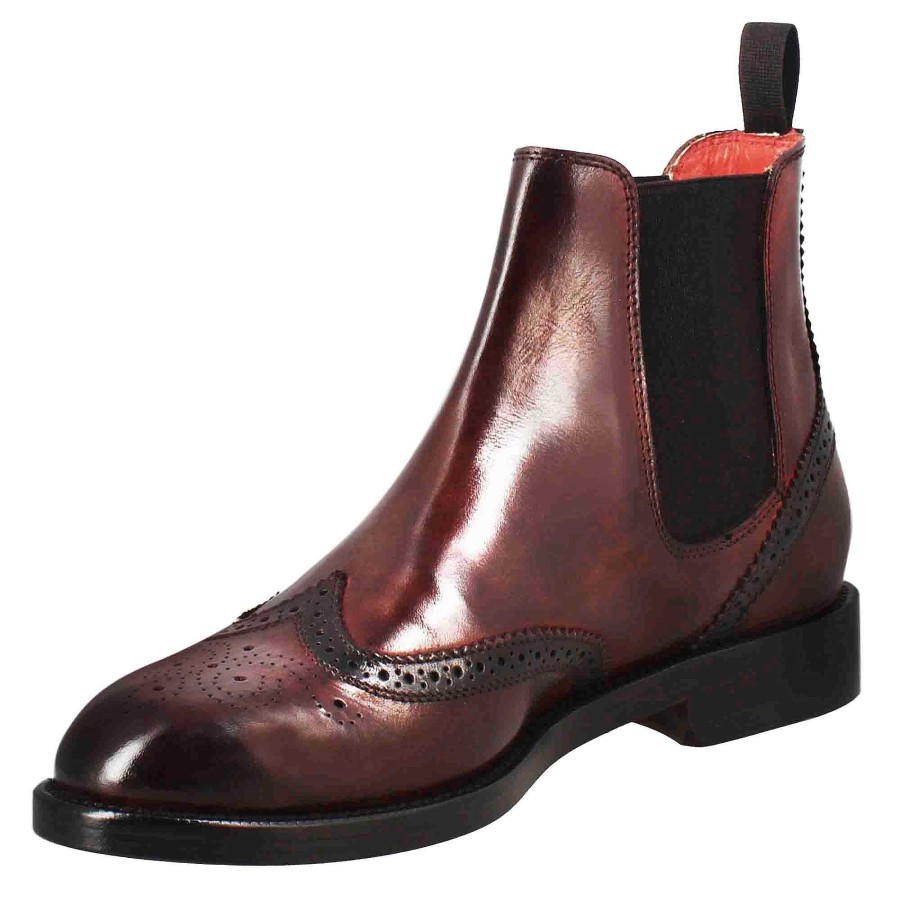 Leonardo Stiefeletten | Damen-Chelsea-Stiefel Mit Brogue-Details Aus Burgunderrotem Leder