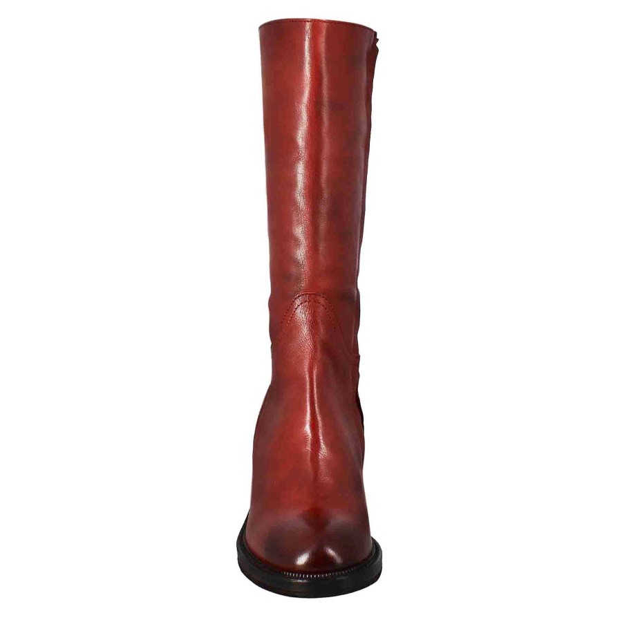 Leonardo Stiefel | Wadenhoher Taucherstiefel Fur Damen Mit Absatz Aus Rot Gewaschenem Leder