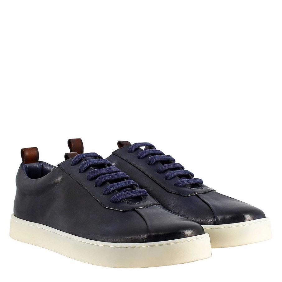 Leonardo Turnschuhe | Eleganter Blauer Herren-Sneaker Aus Glattleder