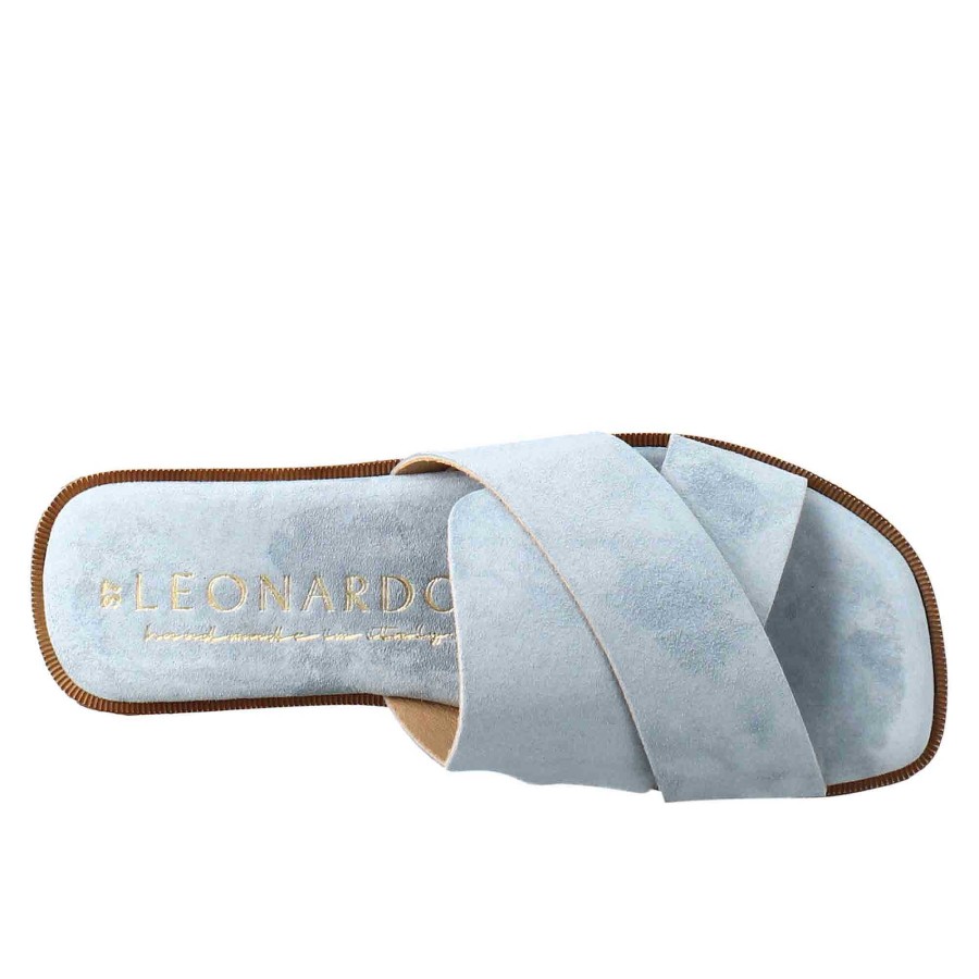 Leonardo Sandalen | Doppelband-Sandale Fur Damen Aus Hellblauem Wildleder