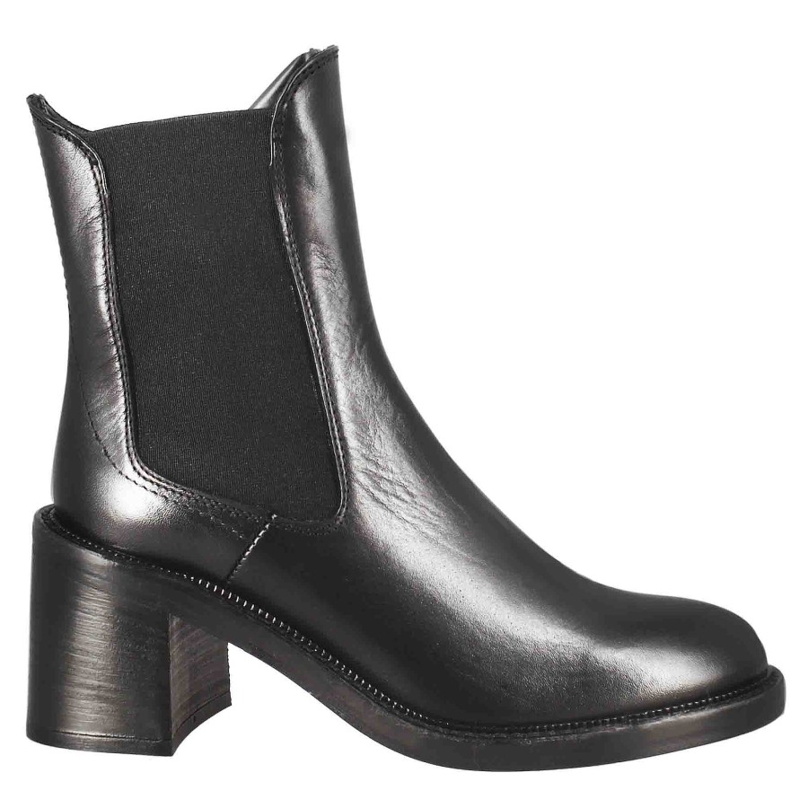 Leonardo Stiefeletten | Damen-Diver-Chelsea-Stiefel Mit Absatz Aus Schwarzem, Gewaschenem Leder