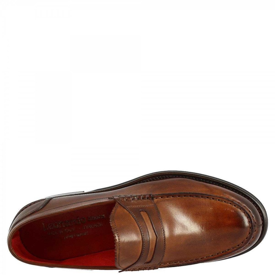 Leonardo Mokassins | Handgefertigte Formelle Slip-On-Loafer Fur Herren Aus Brandyfarbenem Leder