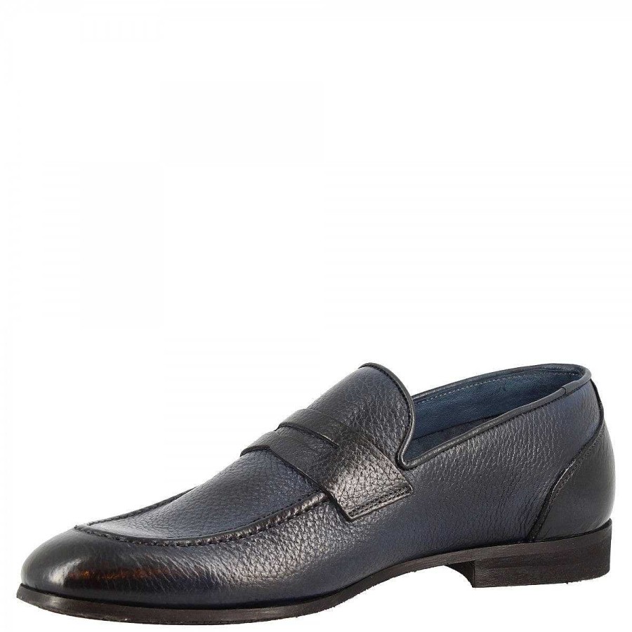 Leonardo Mokassins | Elegante Herren-Loafer Mit Abgerundeter Spitze Aus Handgefertigtem Blauem Leder