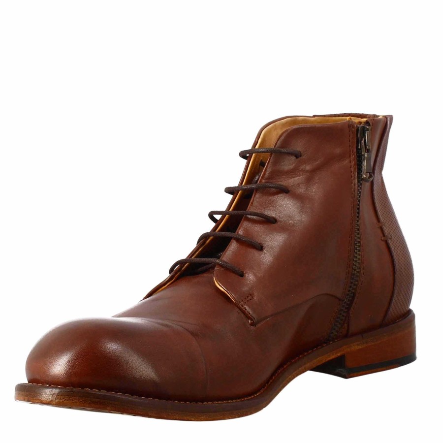 Leonardo Stiefeletten | Elegante Vintage-Stiefelette Aus Braunem Leder Fur Herren