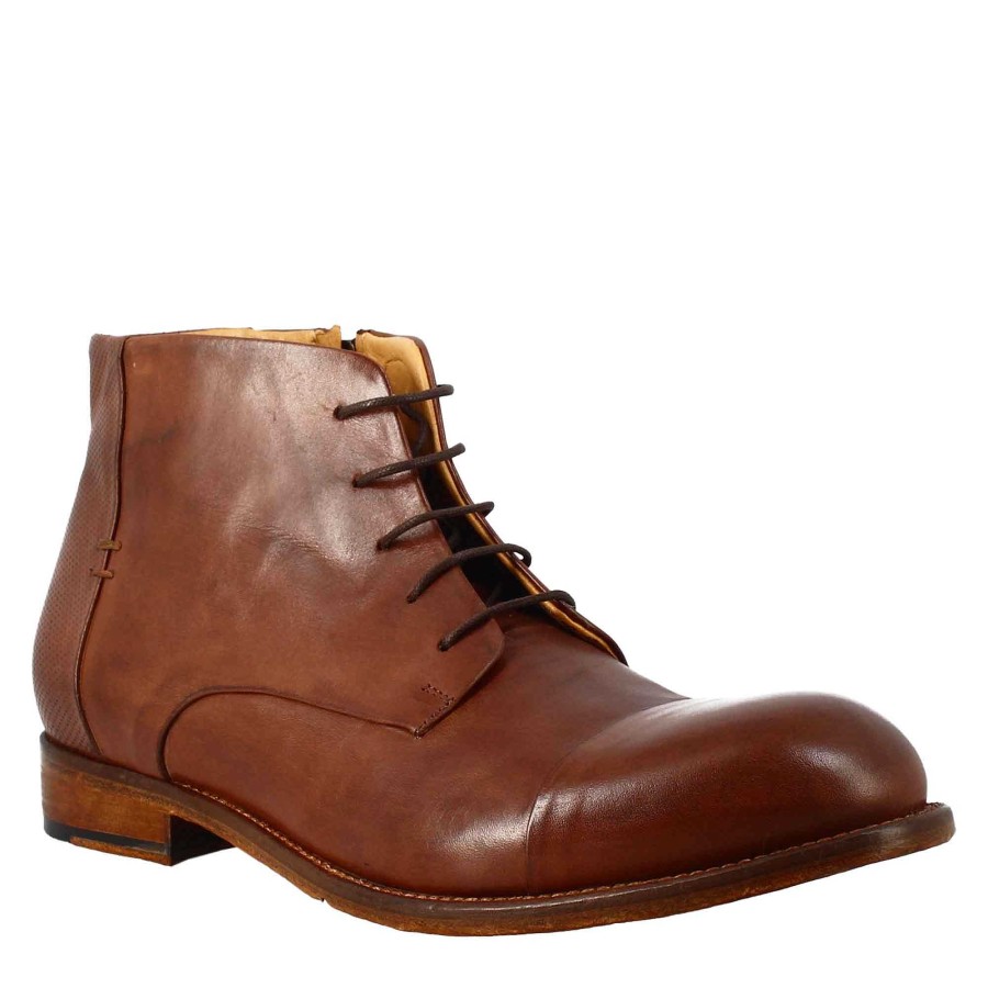 Leonardo Stiefeletten | Elegante Vintage-Stiefelette Aus Braunem Leder Fur Herren