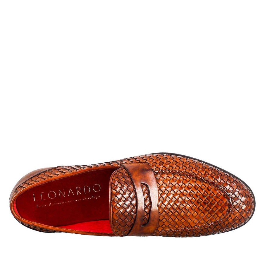 Leonardo Mokassins | Eleganter Brauner Herren-Loafer Aus Gewebtem Vollnarbenleder