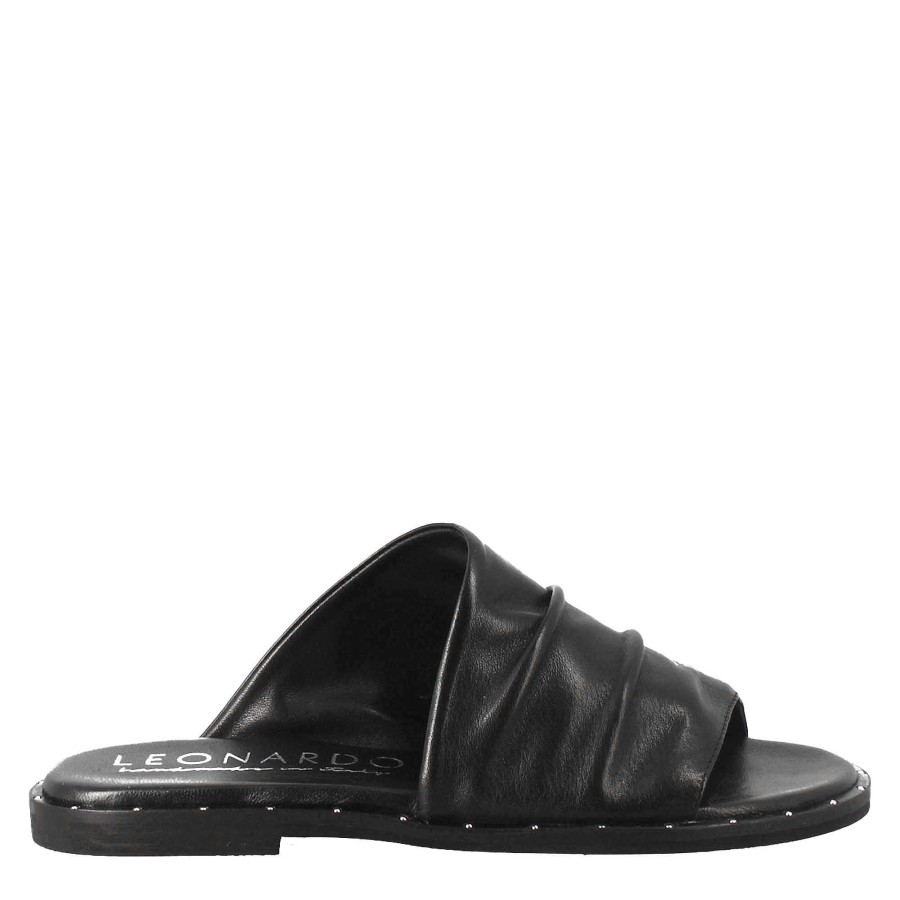 Leonardo Sandalen | Schwarze Lederbandsandale Fur Damen