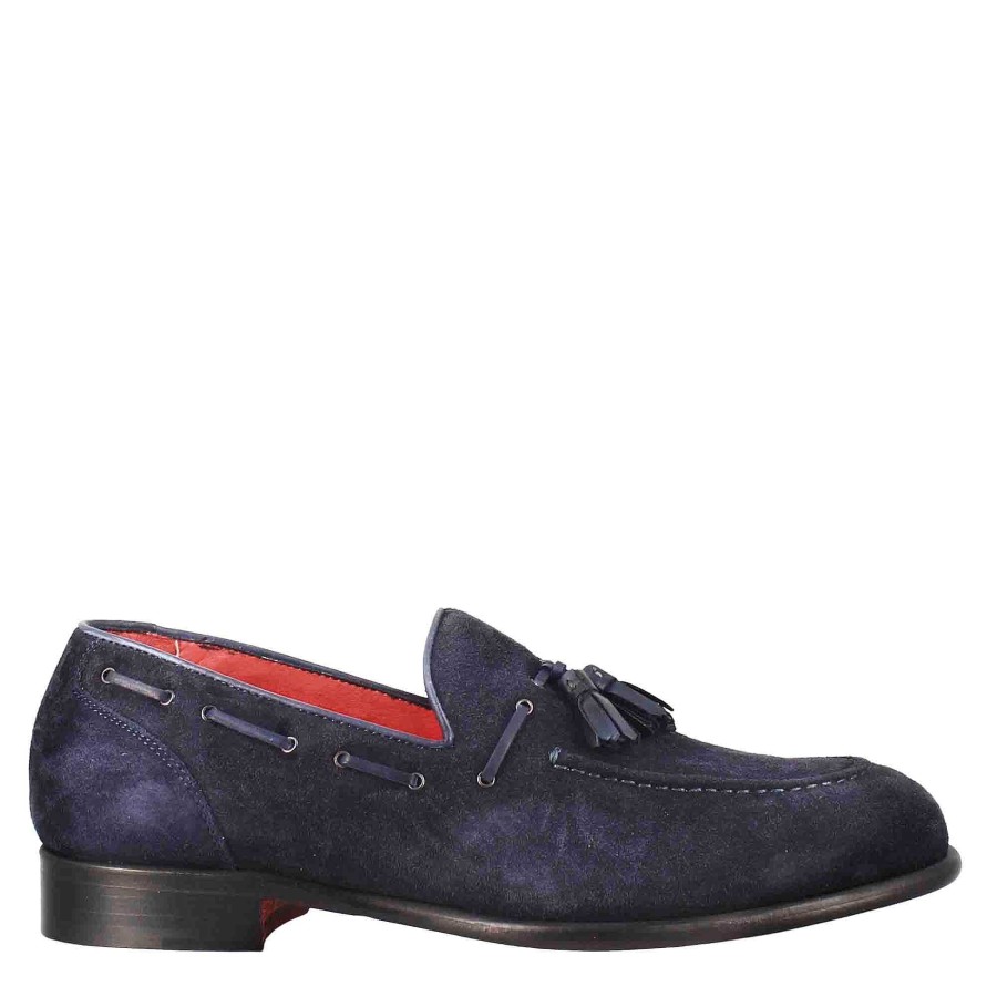 Leonardo Mokassins | Dunkelblaue Wildleder-Quasten-Loafer Fur Herren