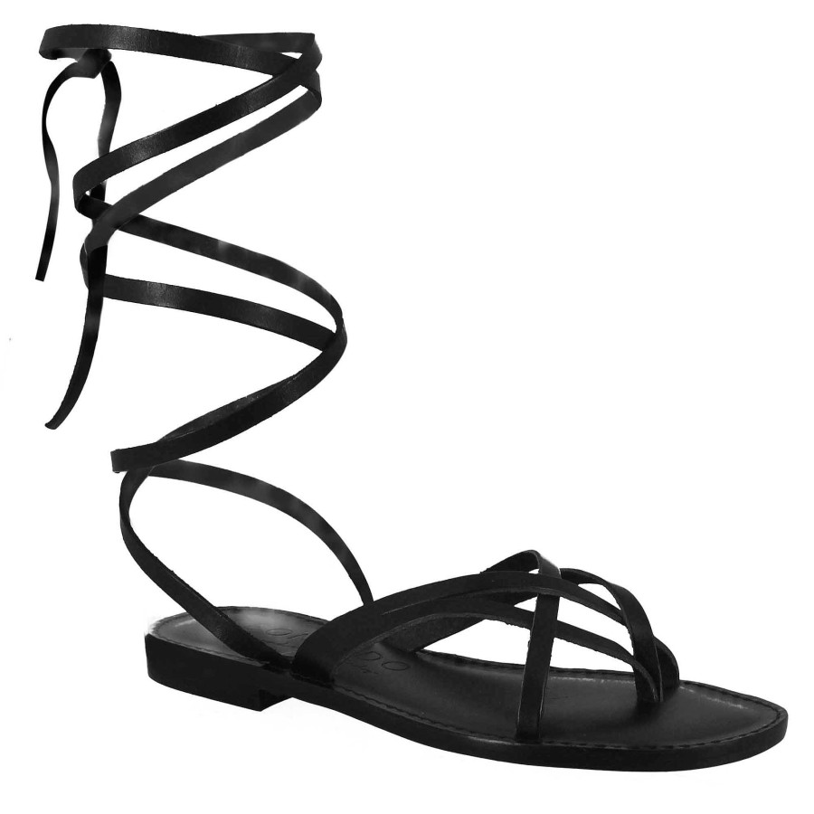 Leonardo Sandalen | Eclipse Damen-Sandalen Im Antiken Romischen Stil Aus Schwarzem Leder