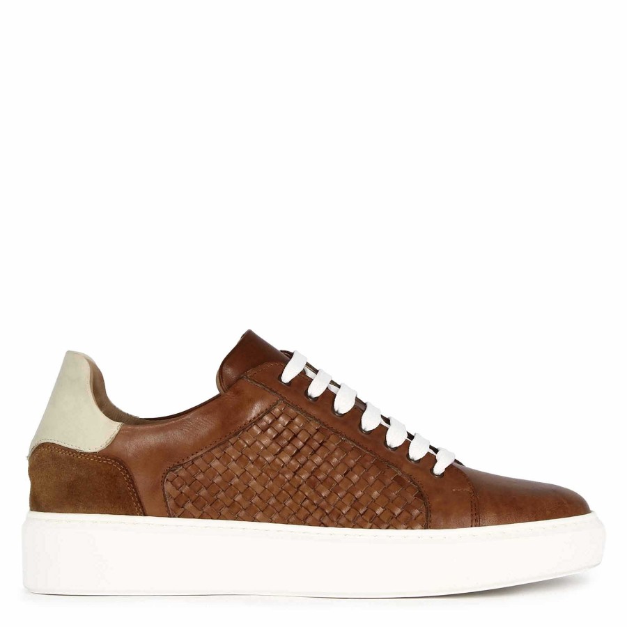 Leonardo Turnschuhe | Lassiger Herren-Sneaker Aus Braunem, Gewebtem Leder