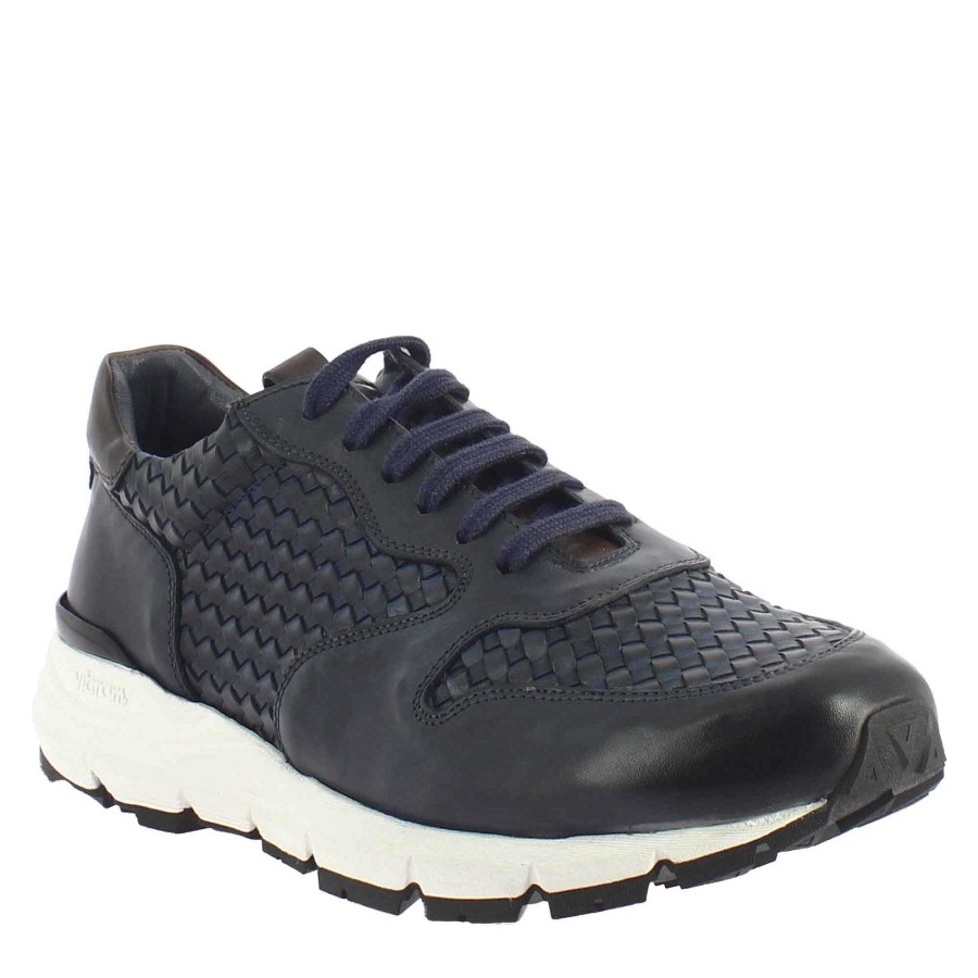 Leonardo Turnschuhe | Eleganter Blauer Herren-Sneaker Aus Gewebtem Leder