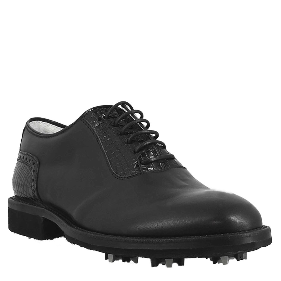 Leonardo Golf | Schwarze Golfschuhe Fur Damen Mit Handgefertigten Brogue-Details Aus Leder