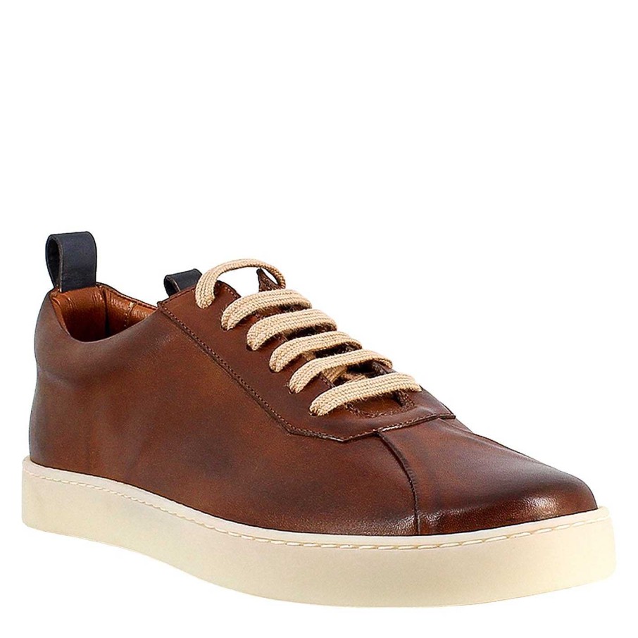 Leonardo Turnschuhe | Eleganter Brauner Und Blauer Herren-Sneaker Aus Glattleder