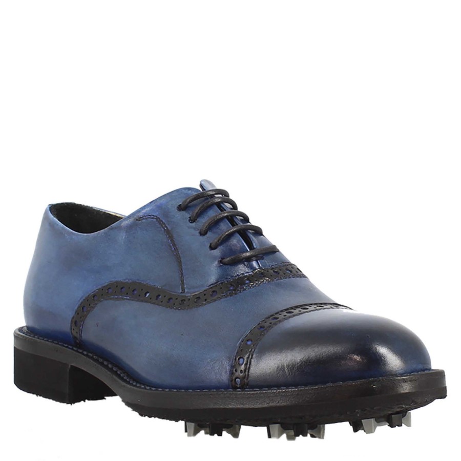 Leonardo Golf | Damen-Golfschuhe In Blauer Farbe Mit Handgefertigten Leder-Brogue-Details