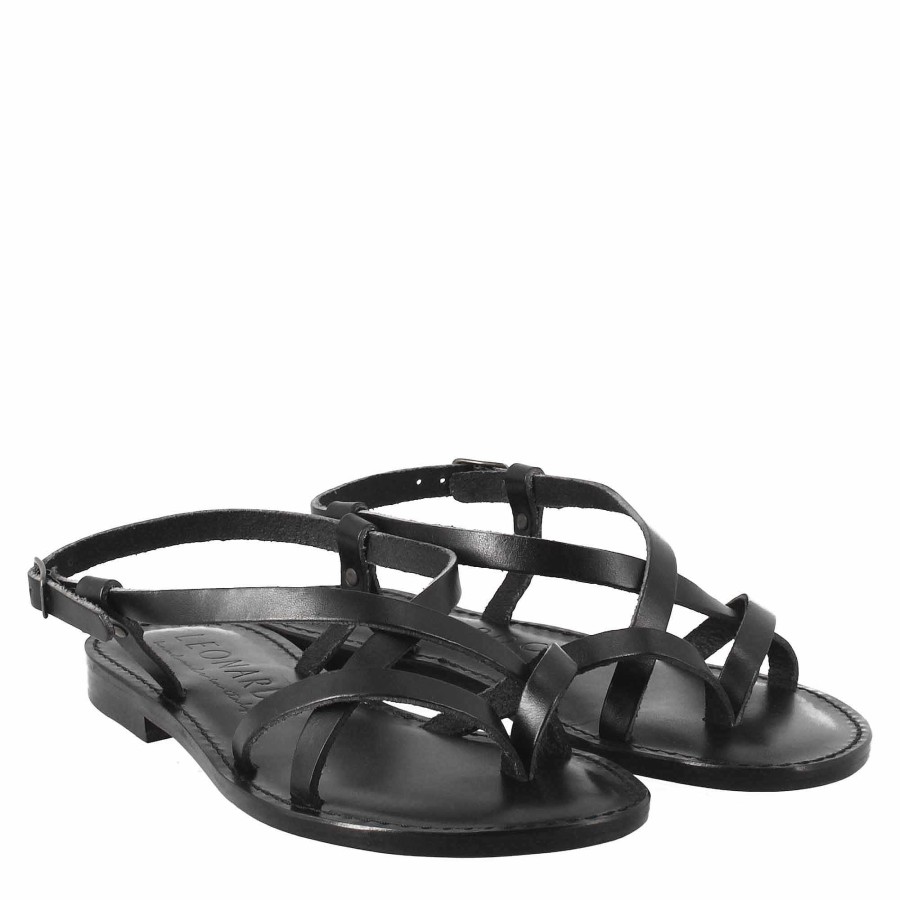 Leonardo Sandalen | Solace Damen-Sandalen Im Antiken Romischen Stil Aus Schwarzem Leder