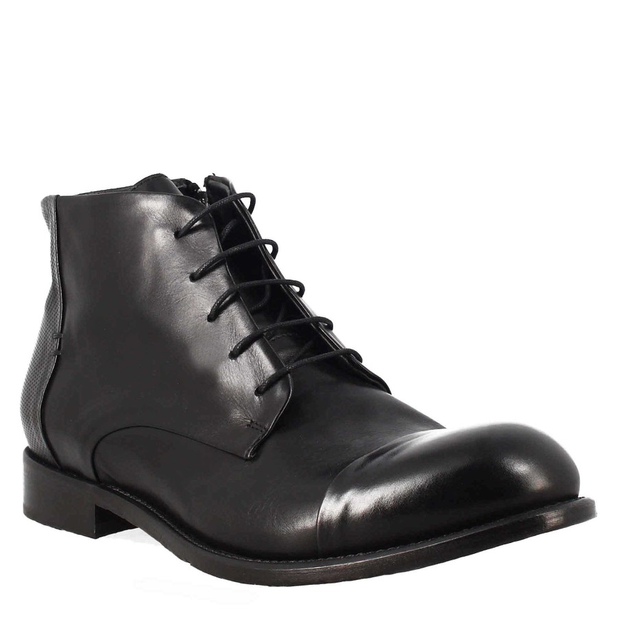 Leonardo Stiefeletten | Elegante Vintage-Stiefelette Aus Schwarzem Leder Fur Herren