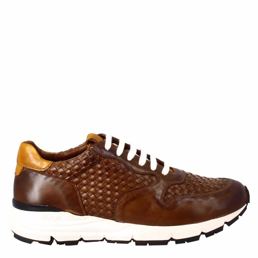 Leonardo Turnschuhe | Eleganter Dunkelbrauner Herren-Sneaker Aus Gewebtem Leder