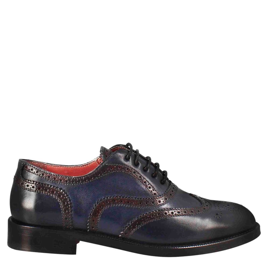 Leonardo Schnuren | Damen-Oxfords Mit Brogue-Effekt Aus Blauem Leder